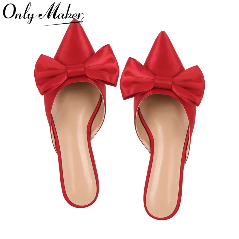 Onlymake Women Mules Pointed Toe Butterfly-knot Plus Size Shoes