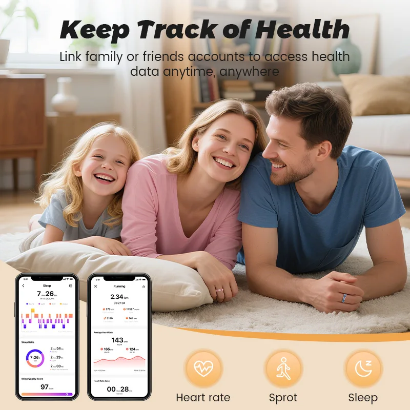 Smart Health Tracker Ring IP68 Waterproof Blood Pressure & Heart Rate Monitor with Sleep And Blood Oxygen Measurement