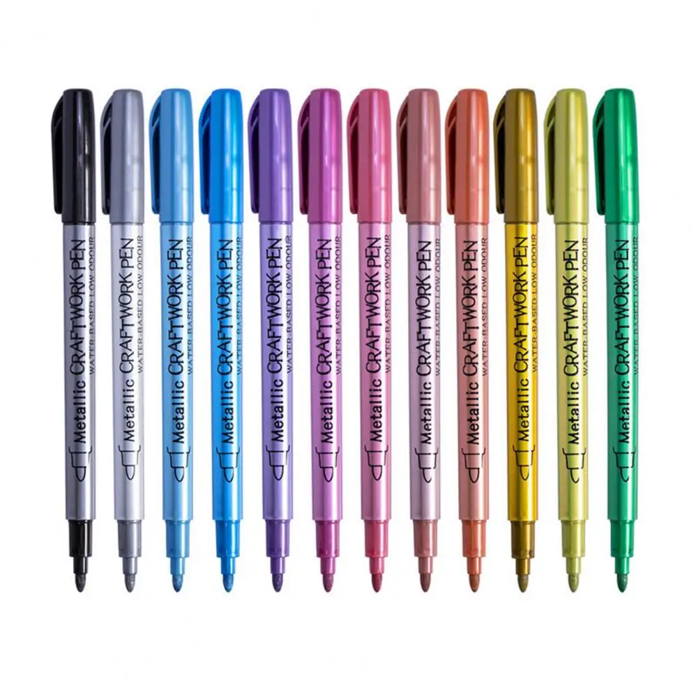 12Pcs/Box Gel Pen Set Bright Rich Colors Strong Coverage Clip Design Ink Pens Paper Glass Wood Metal Artist Gel Pens