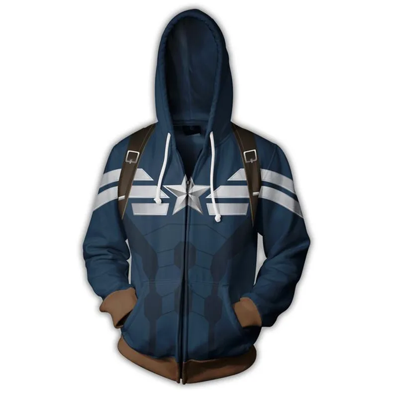 Movie The Avengers Captain America Hoodies Steve Rogers Cosplay Sweatshirt Iron Man 3DPrinting Hooded Unisex Jacket Clothes Coat