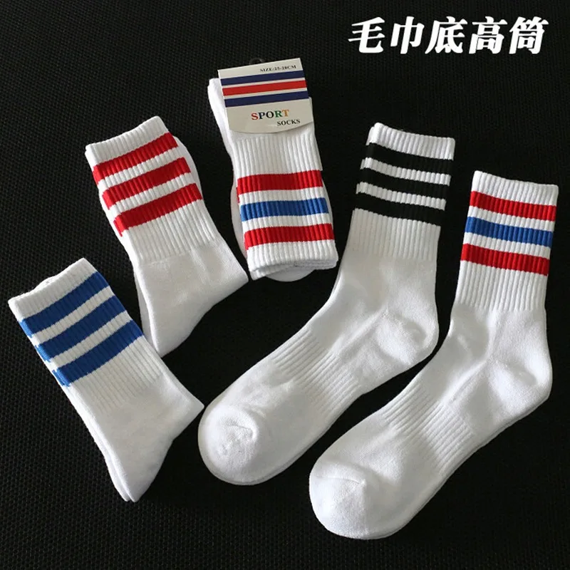 Towel Bottom Thickened 80 Cotton Waist Mid-high Socks Striped Sports Socks Trend Skateboard Street Shot Basketball Socks for Men