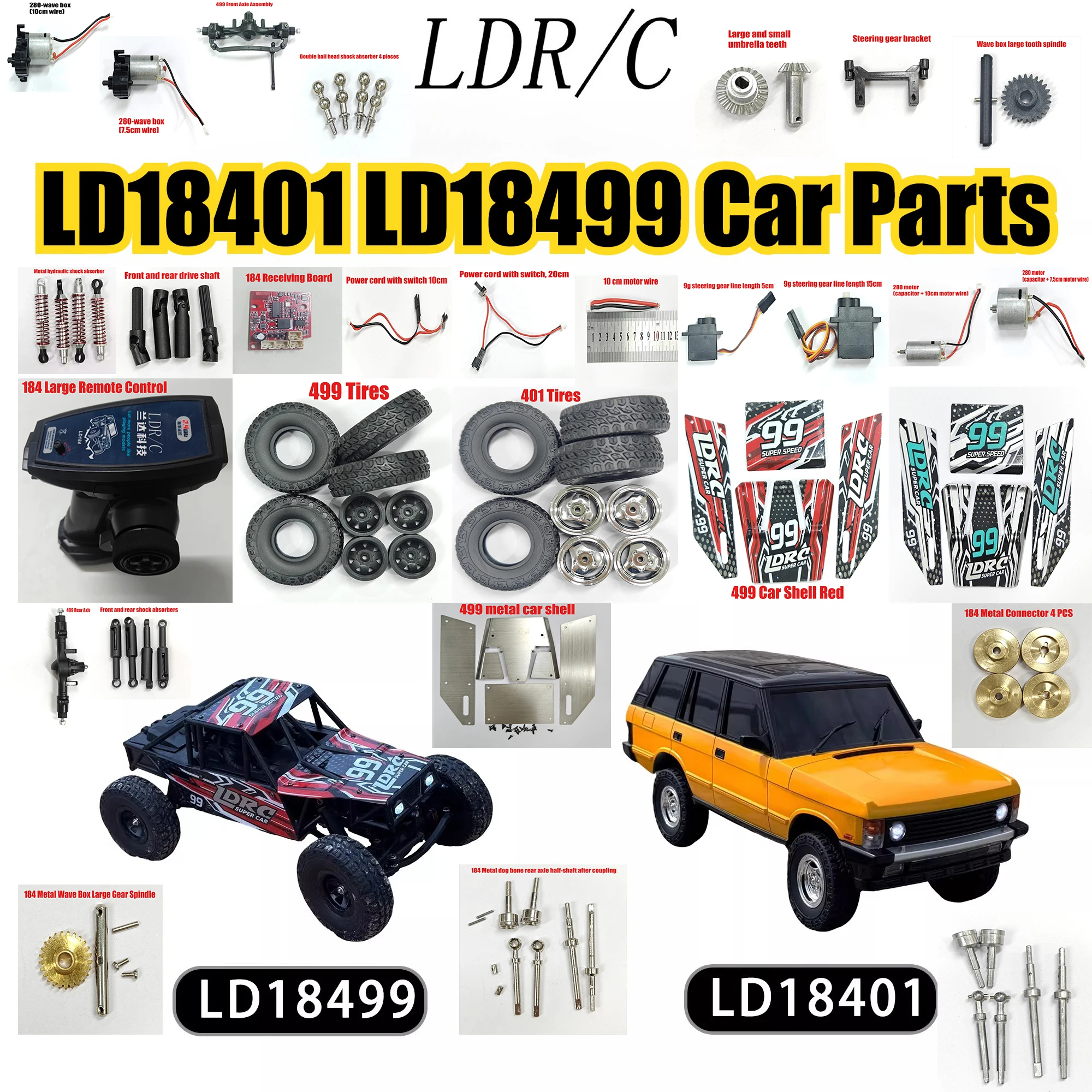 LD LD18401 LD18499 RC Car Parts Car Shell Servo Receiving Board Rudder Motor Charging Cable Drive Shaft Bridge Gearbox Motor