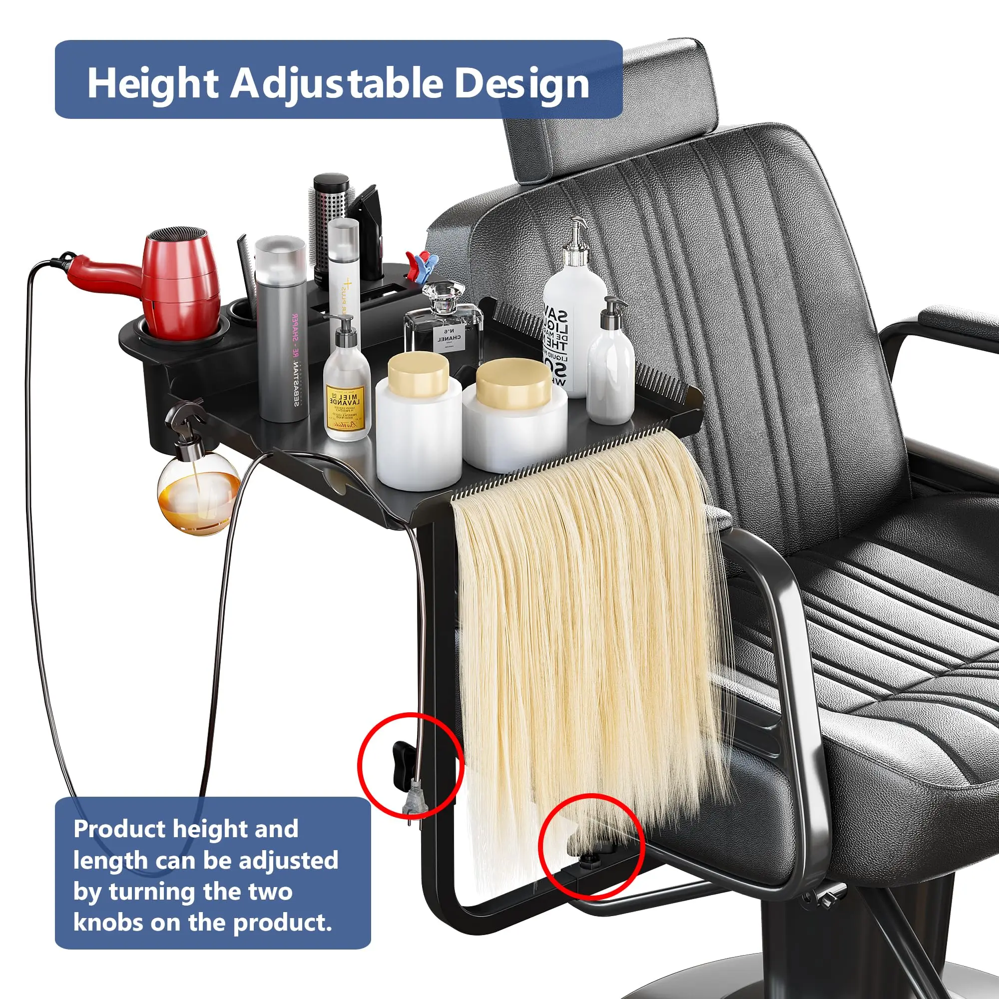 Barber Tray With Storage Rack Lnstalled On Chairframe Beauty Barber Multi-function Spa Storage Height Adjustable Salon Tools