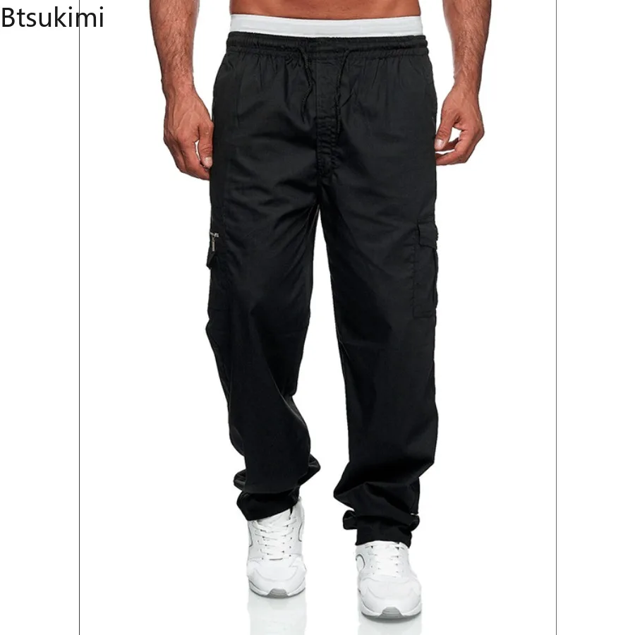 New 2025 Men's Casual Cargo Pants Spring Loose Outdoor Sports Hiking Multi Pockets Straight Leg Trousers Man Baggy Joggers Pants