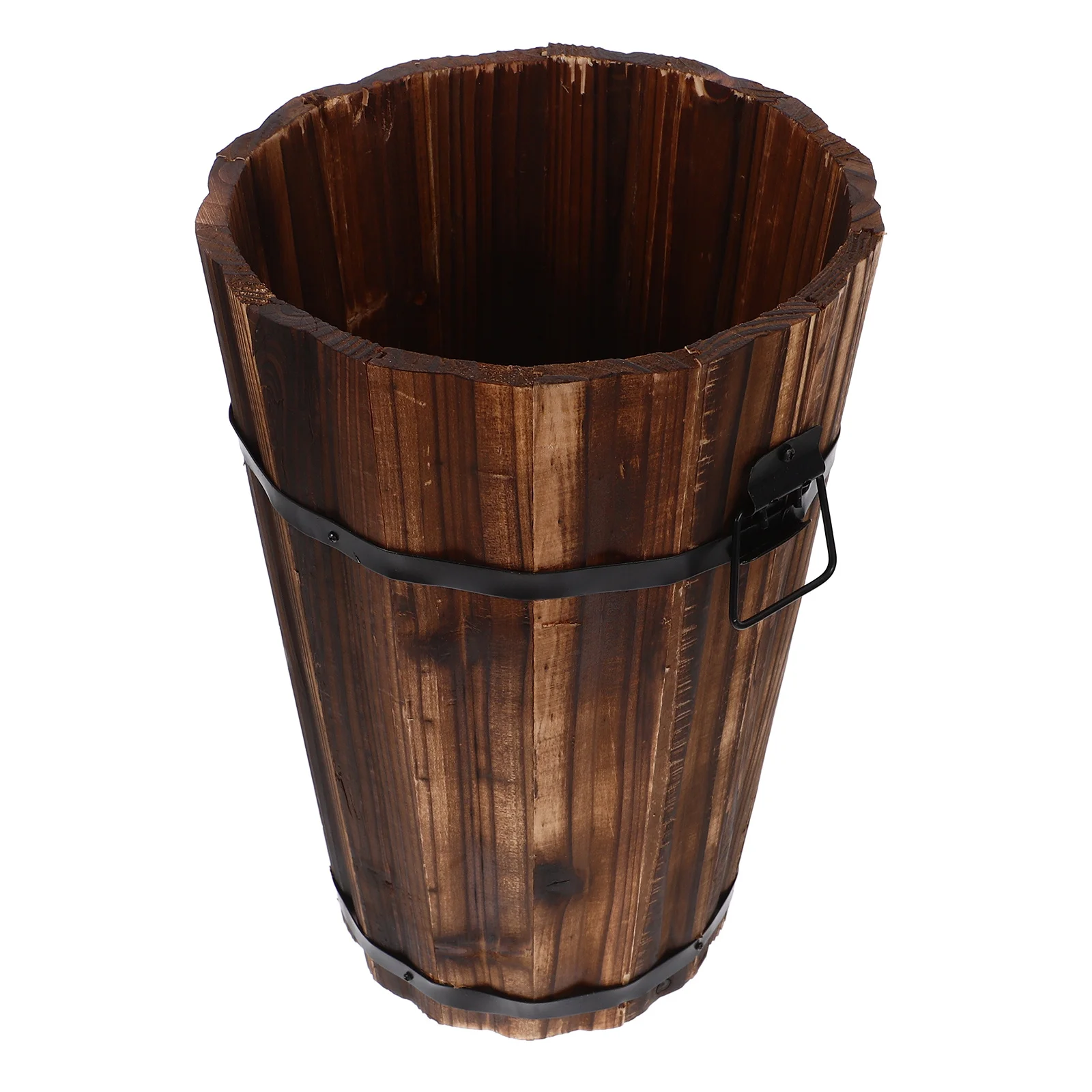

Wooden Trash Can Rustic Round Design Medium Size Lightweight Portable Handle for Bathroom Bedroom Kitchen Home Office Decorative