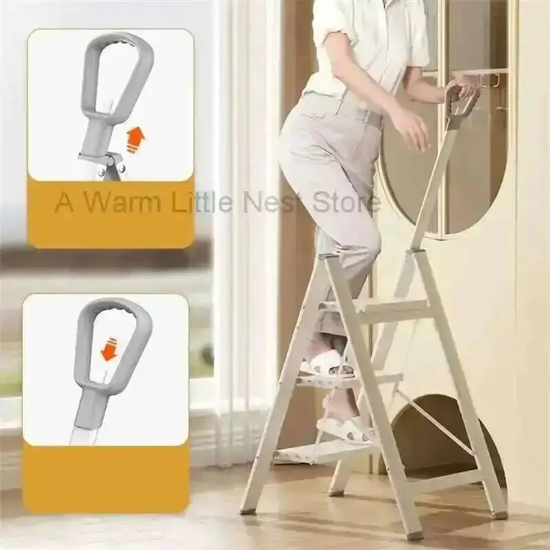 Home Aluminium-Leiter, zusammenklappbar, Trittleiter aus Fischgrätenlegierung, Sicherheit, Küchen-Tritthocker mit Armlehne, multifunktionale kleine Treppe Z