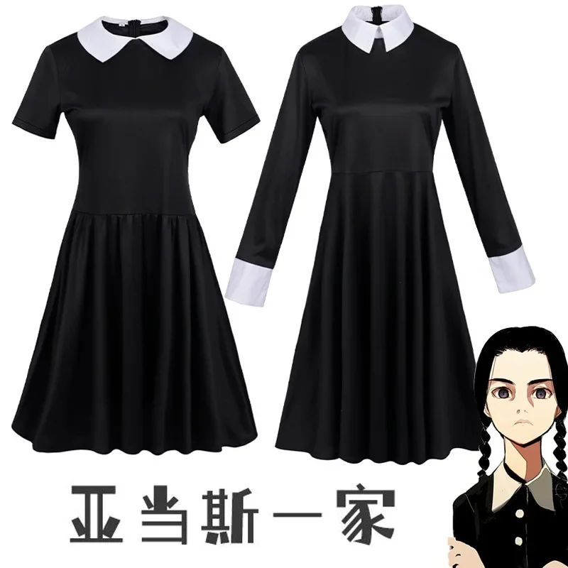  Addams Family Cosplay Costume Dress Girl Kid Adult Movie  Cosplay Costumes Black Gothic Family Party Costume