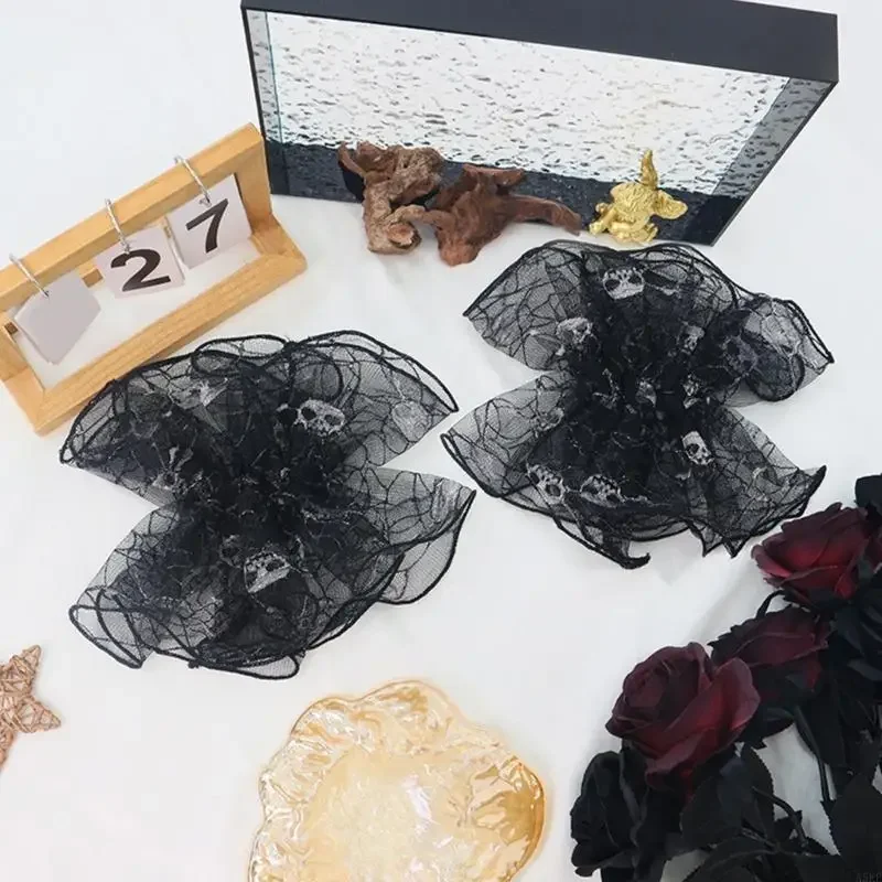 سوار معصم كلاسيكي ذو طبقات سوداء من الدانتيل وياقة قابلة للفصل وإكسسوار للرقبة الناعمة للمكتب أو التاريخ