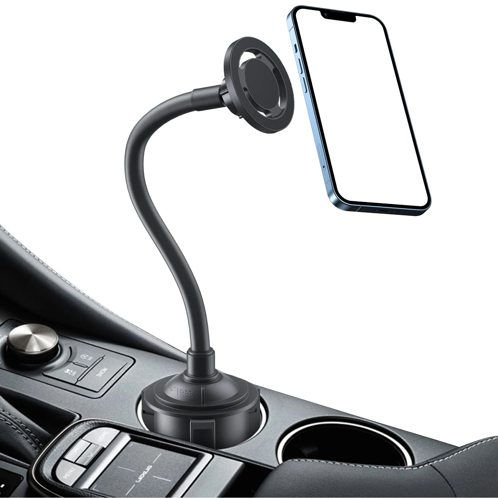 

Adjustable Gooseneck Magnetic Cup Holder Car Mount for iPhone 16/15/14/13/12 Samsung - Universal Vehicle Cup Holder Mount