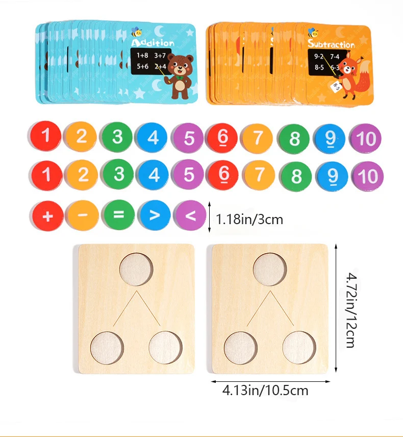 Math Operation Learning Toy with Question Cards, Wooden Mathematical Logic Thinking Training,  Number Decomposition Puzzle Toys
