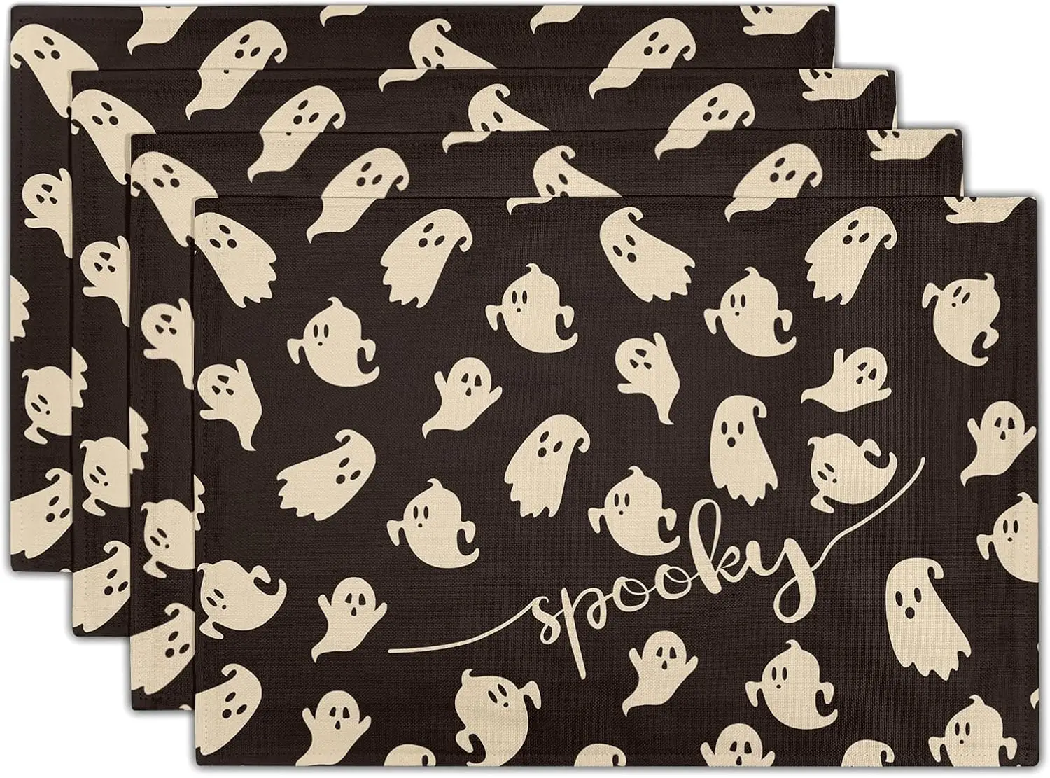 Halloween Placemats Set of 4 12x18 Inch Spooky Gothic Ghosts Black Place Mat for Kitchen Dining Holiday