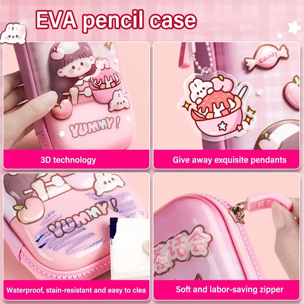 3D EVA Pen Bag Multifunctional Pencil Box Large Capacity Stationery Bag Three-Layer Pencil Case Waterproof Stationery Organizer