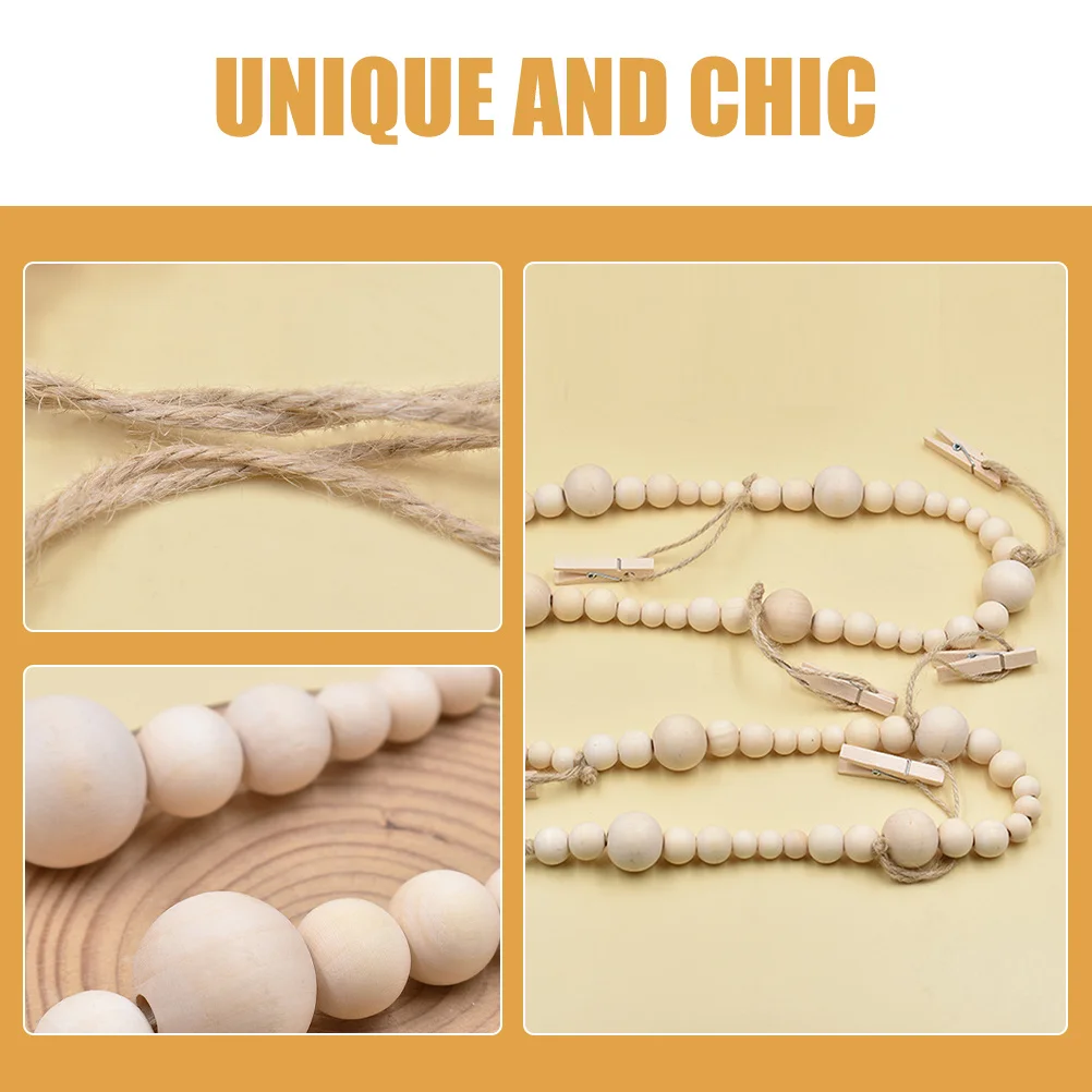 

Wood Bead Garland Photo Clips Chic Wall Hanging Photo Display String Picture Holder Home Decor Christmas Wedding