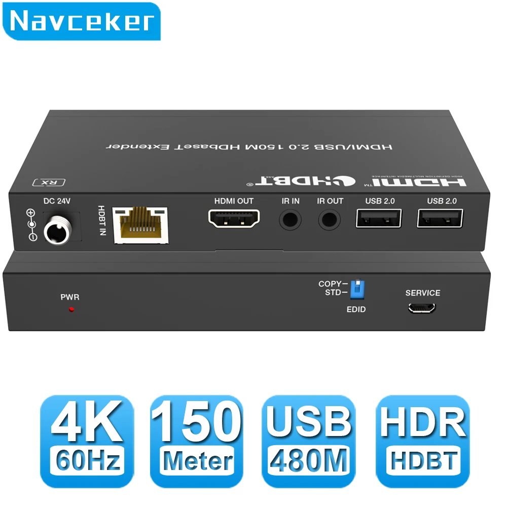 4K 60Hz 120M HDMI KVM Extender over RJ45 Ethernet Cat6 Cable HDMI USB Extender Transmitter Receiver for Camera Mouse Keyboard