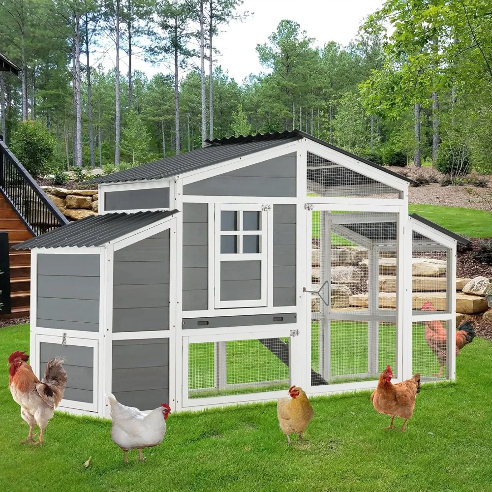 

Large Chicken Coop, 81" Wooden Chicken Coop with Run&Waterproof Roof Hen House Outdoor Poultry Cage w/Nesting Boxes, Ramp