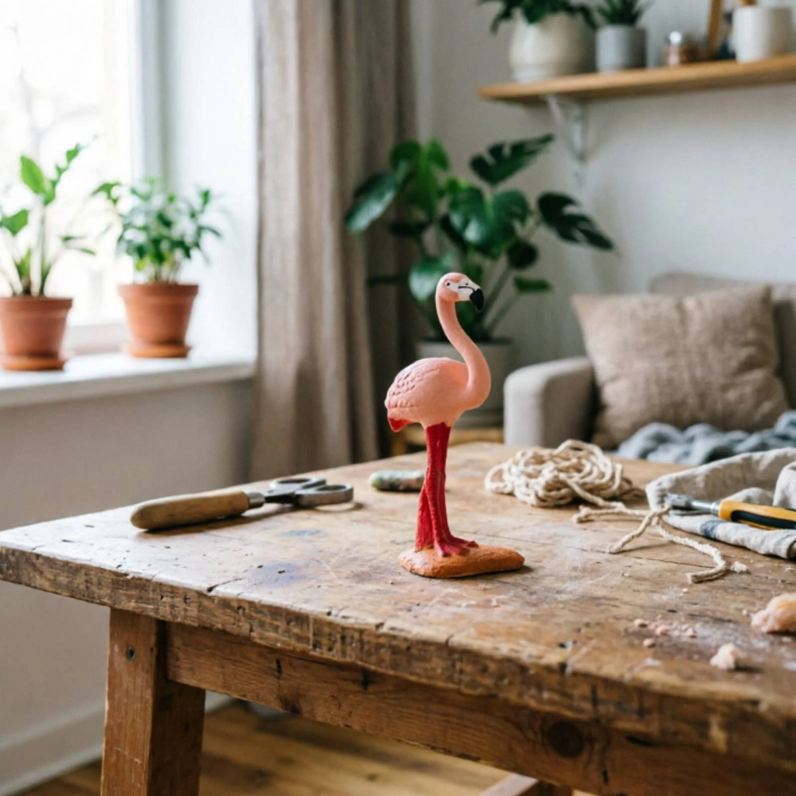 Flamingo Figurine Miniature Flamingo Figurine with Base Bird Figure Textured Animal Model Cute for Collectors, Shelf, Desk view 3