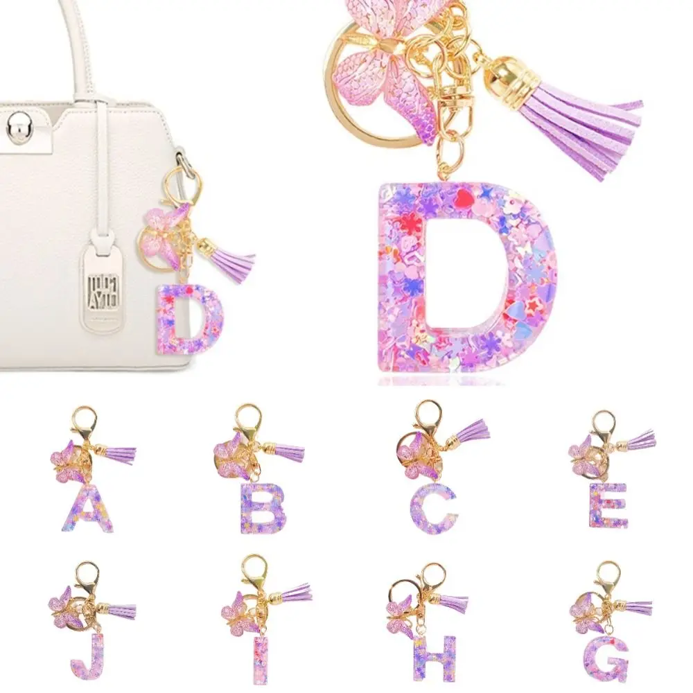 Colorful Letter Keychain Purple Heart Snowflake Sequin Crystal Drop Adhesive Pendant Resin Alphabet DIY Cup Hanging Mobile Phone