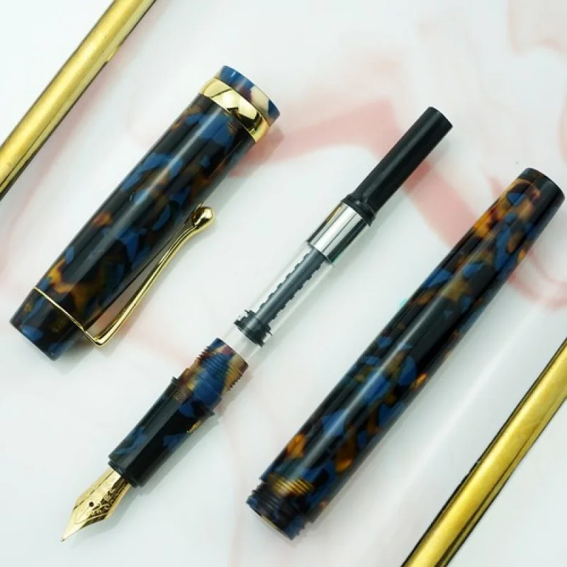 A+ Jinhao Acryl Blauer Füllfederhalter Schöner Tintenstift mit Konverter EF/F/gebogener Stift