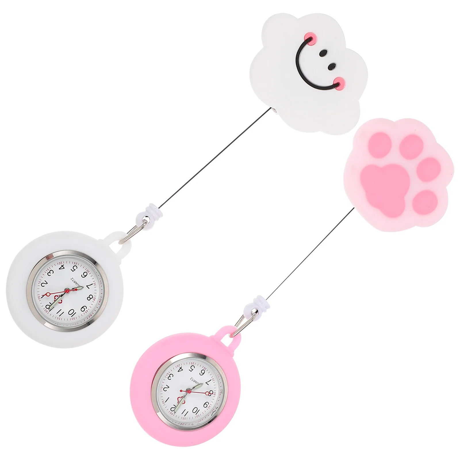 2pcs Silicone Pocket Retractable Nurse Chest Watch For Women Clip- Staff Work Wear Fashionable Badge Timepiece Hanging