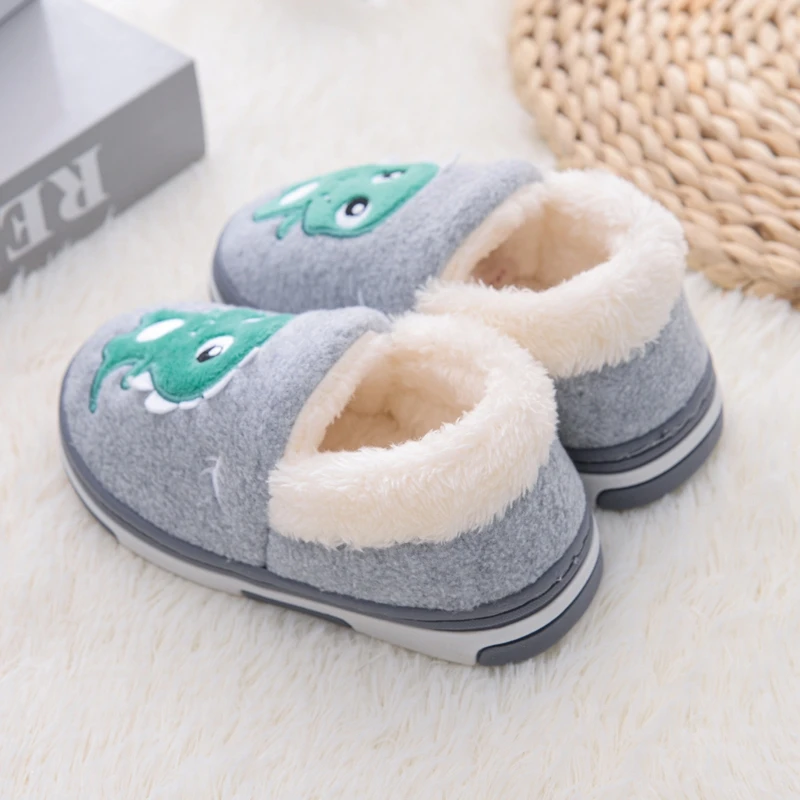 Fashion Toddler Boy Slippers Winter Shoes Kid Casual Home Wear Baby Warm Anti-slip Loafers Cartoon Dinosaur Child House Footwear