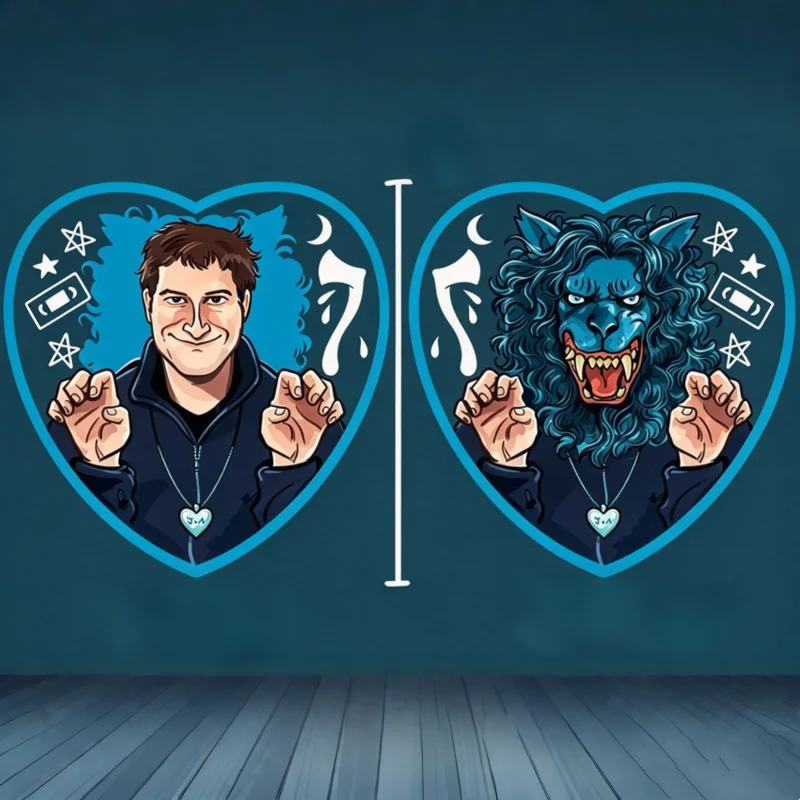 Peachfuzz Acrylic Keychain - Werewolf Transformation Design, Blue Heart Pendant Bag Charm for Fantasy & Horror Fans