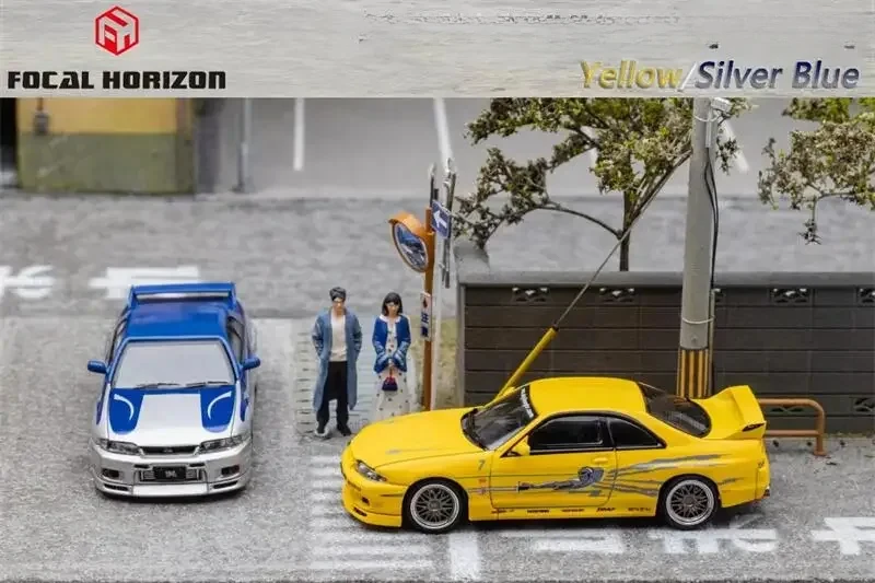 Focal Horizon FH 1:64  R33 BCNR33 FNF Silver Blue /Yellow limited999 Diecast Model Car