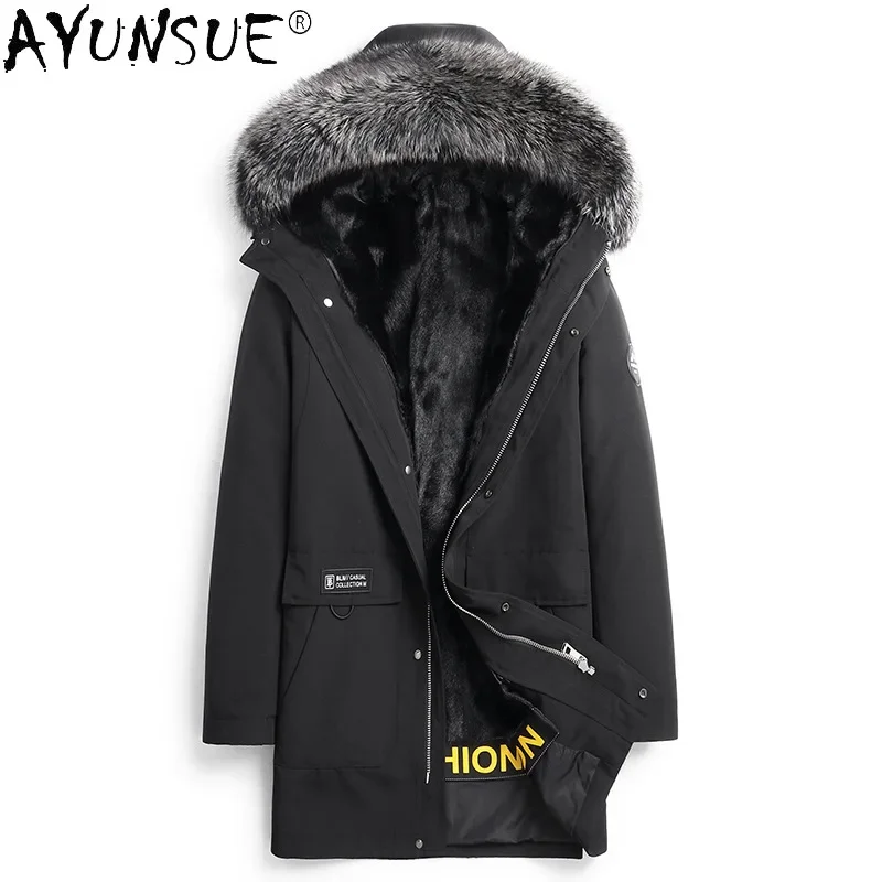 AYUNSUE Winter Real Wool Liner Parkas Men 2021 Silver Fox Fur Collar Coat Male Hooded Warm Thick Jackets Casaco Masculino Gxy278