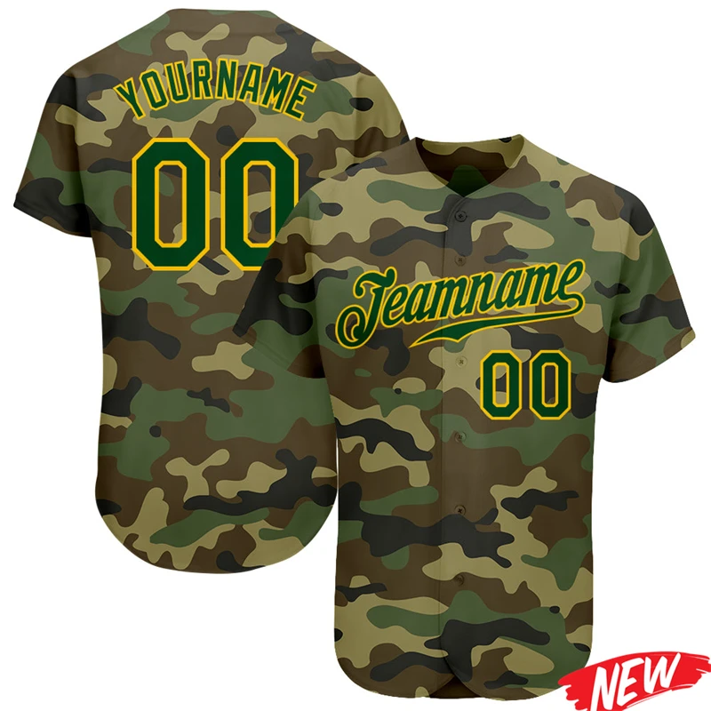 

Custom Name Number Camo Baseball Shirt Men Summer Sports Camouflage Shirt Tops Short Sleeve Button Tees Baseball Team Jersey