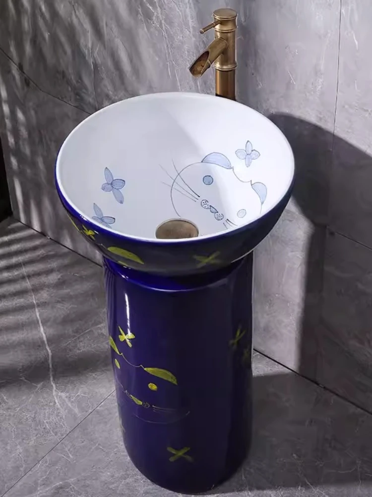 Short integrated column basin one-piece ceramic bathroom children's washbasin