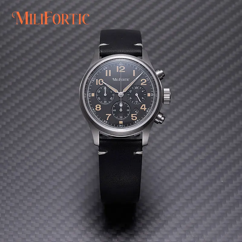 Milifortic 39MM Men's Solar Chronograph M069 Sapphire Crystal VS75 Stainless Steel Case Military Style Quartz Wristwatches