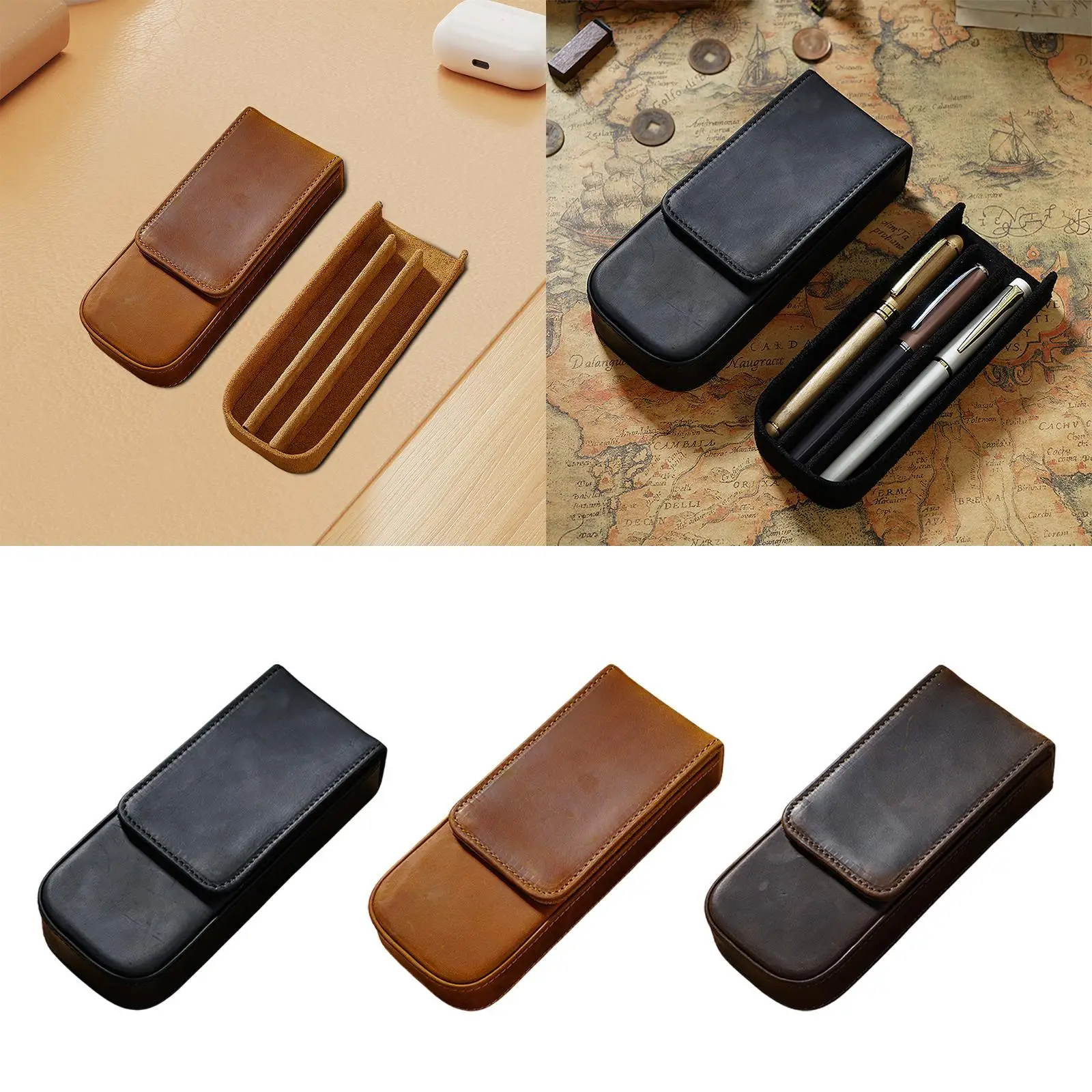 학교 사무실 학생을 위한 PU 가죽 펜 케이스 선물 상자 슬리브 커버 3S 묶음