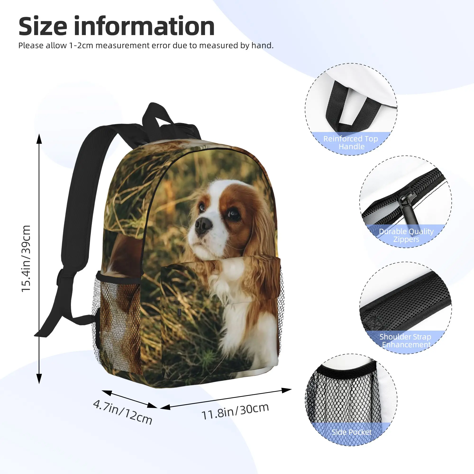 Custom Cavalier King Charles Spaniel Square Backpack Hot Sale Daypack Boys Girls BookBag Shoulder Bags for Men Women School Bag