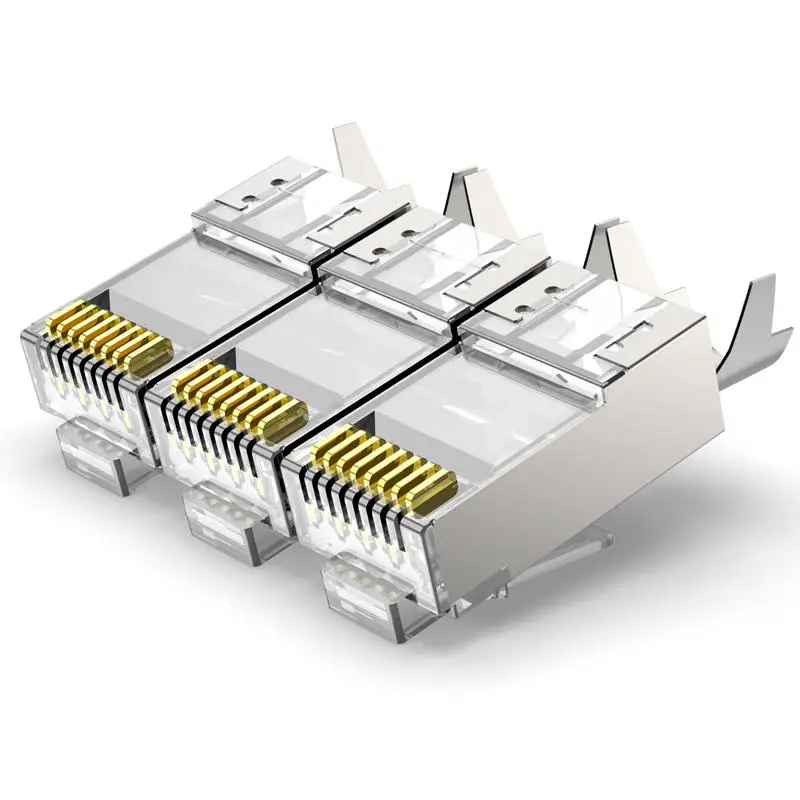 ZoeRax 10 Stück CAT6A/CAT7 geschirmte Steckverbinder, nicht durchdringbare RJ45-Ethernet-Ende, 50u vergoldete 8P8C-Modularstecker, FTP/STP-Kabel