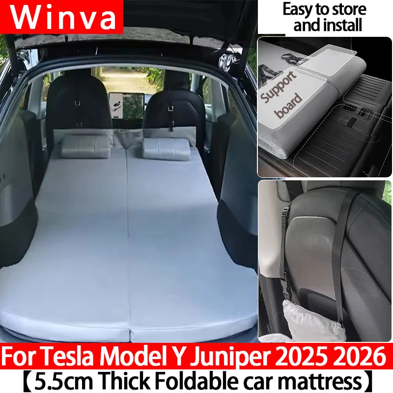 For Tesla Model Y Juniper 2025-2026 Camping Mattress, Foldable Memory Foam Car Bed for Travel & Storage, Portable Sleeping Pad
