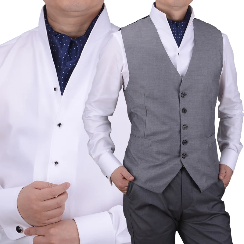 

Men's High Neckline White Formal Shirt - 100% Cotton Long-Sleeved French Cuffs Business & Banquet Wear