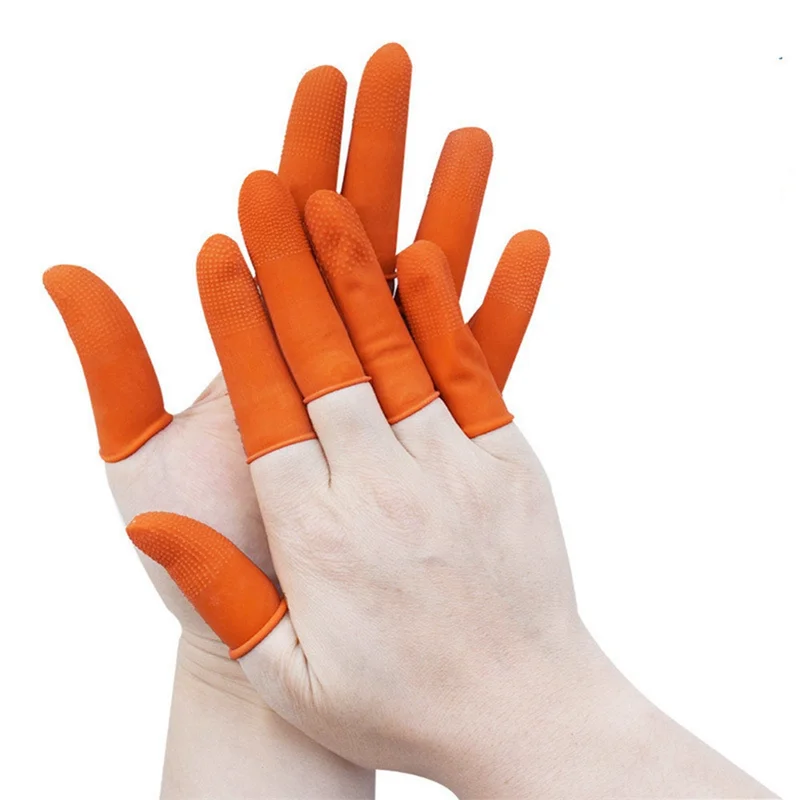 AF91-100Pcs Rubber Anti-Slip Finger Cots Orange Disposable Protective Finger Cots For Electronic Repair Easy Install