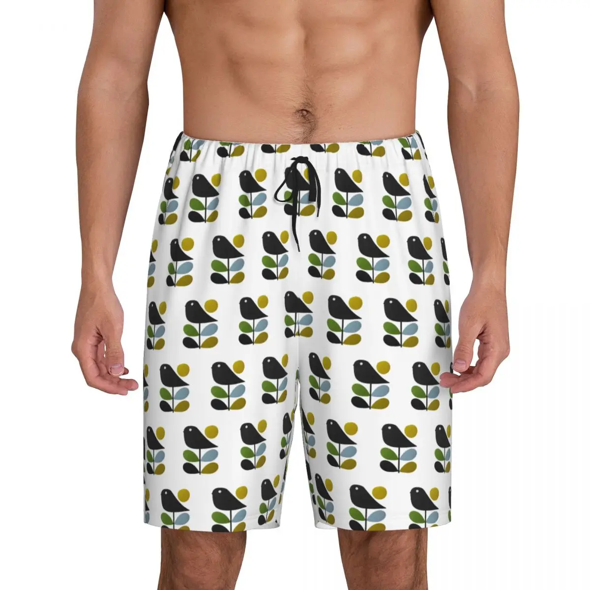 

Custom Print Men's Orla Kiely Stem Bird Pajama Bottoms Scandinavian Flower Geometric Sleepwear Pjs Sleep Shorts with Pockets