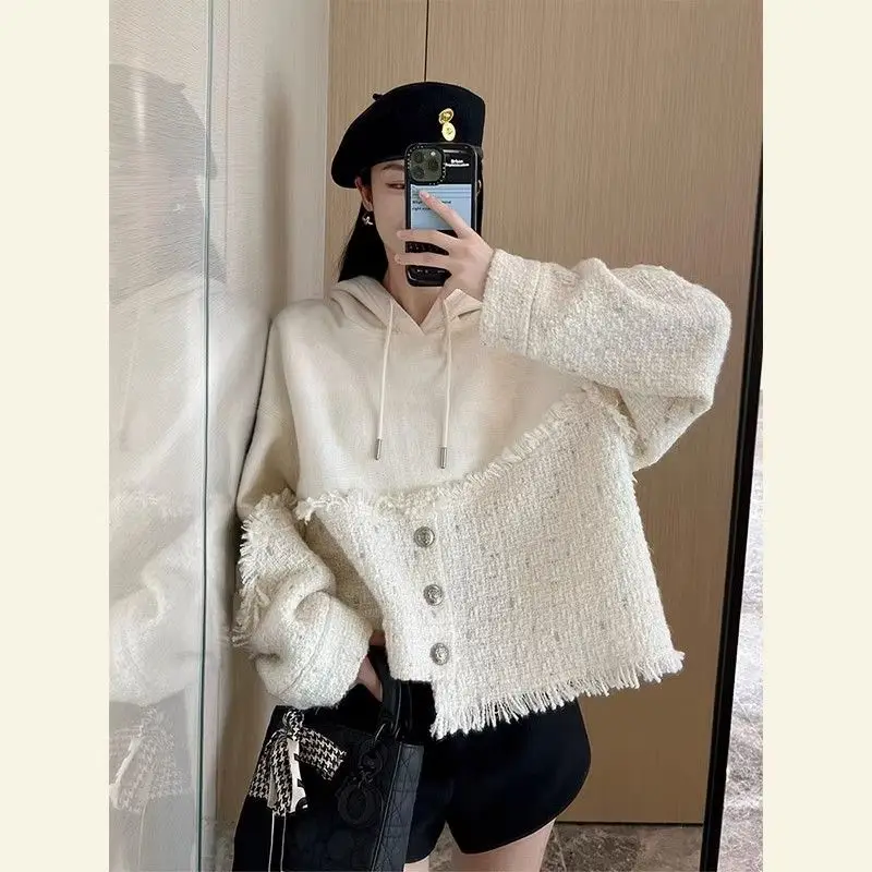 

Chic Hoodie Patchwork Tassel Autumn Winter Korean Fashion Pullover Women Long Sleeve Loose Sweater 2023 New