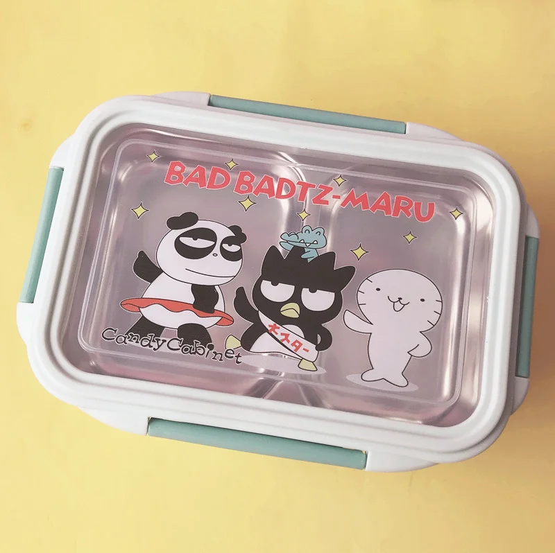 Linda fiambrera Bento de doble capa Sanrio Kuromi con compartimento antiquemaduras aislado de acero inoxidable para arroz, vajilla Cinnamoroll