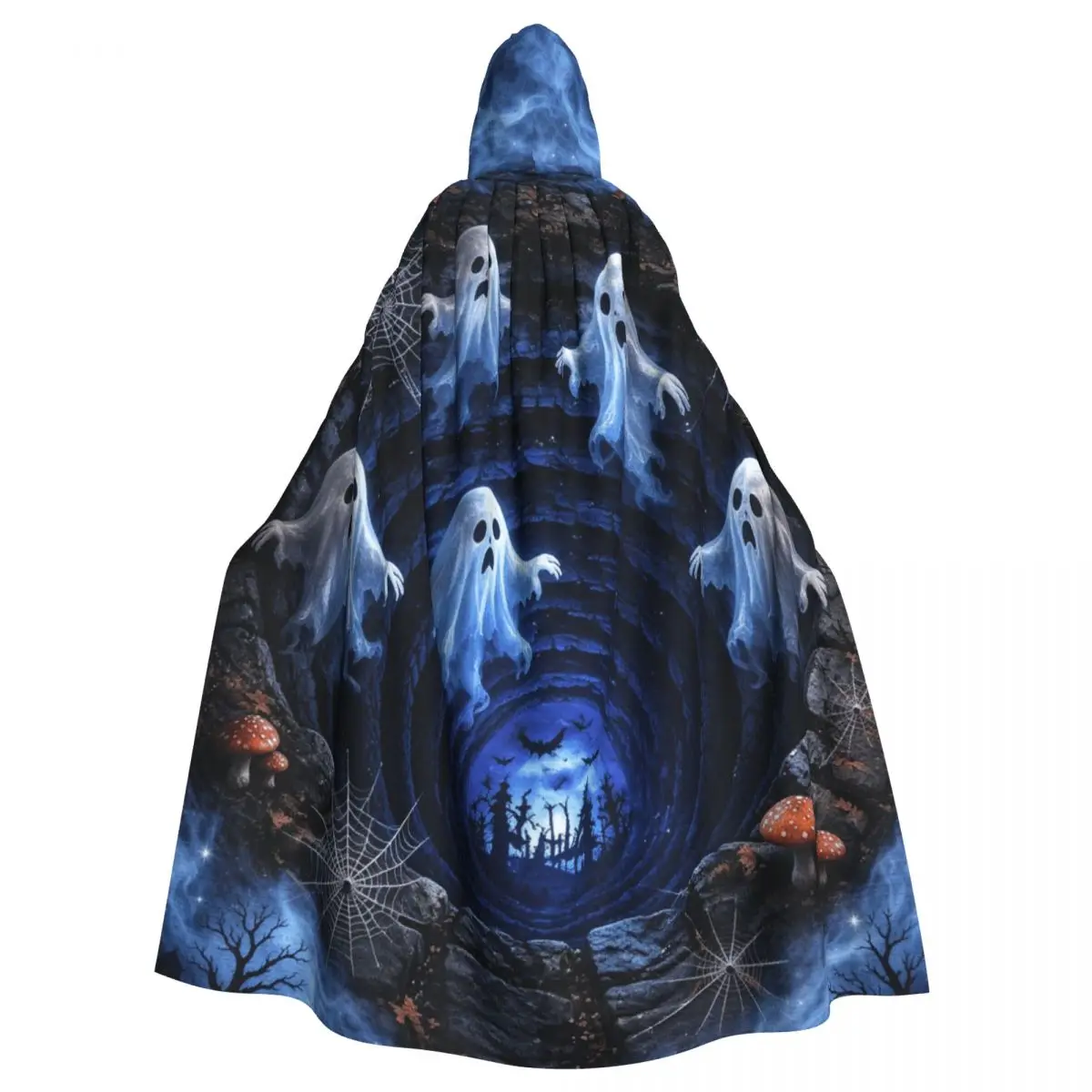 Women Men 3D Illusion Halloween Cloak with Hood Spooky Ghost Grim Reaper Robe Costume for Party