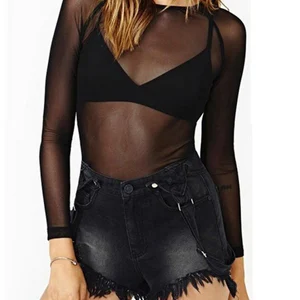 Transparentes Wasser süßer langer Frauenhülle, sexy schwarze Blusen, Punk -Club -Shirt, Strand t -Shirt, Frühling, Sommer 8 Hauptverkäufe transparente Bluse mit Mango - №1