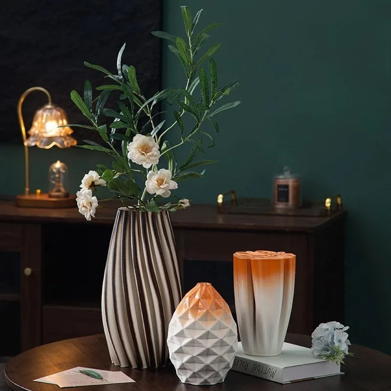 Ceramic Vase Geometric Solid Fold Colorful Stripes Flower Vase Flower Arrangement Accessories Home Decoration Accessories