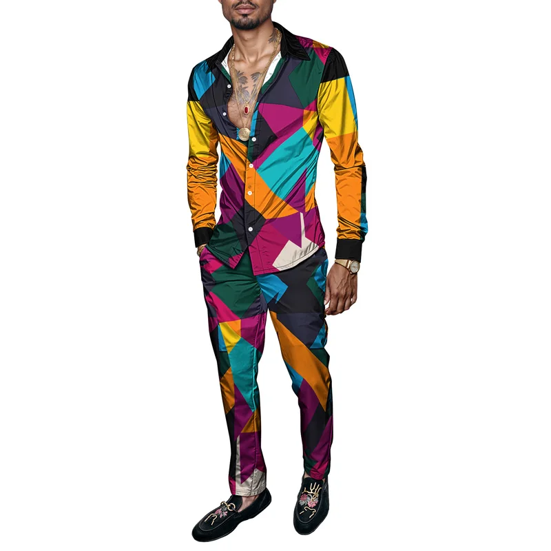 Autumn Colorful Abstract 3D Print Men Harajuku Clothing Suits Tracksuit Long Sleeve Shirt Long Pants Two Piece Sets Clothing