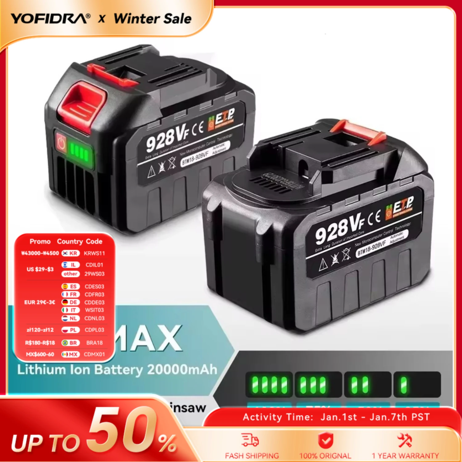 Yofidra 388vf bateria recarregável 22500mah 15000mah bateria de íon de lítio 928vf bateria de íon-lítio para makita ferramenta elétrica