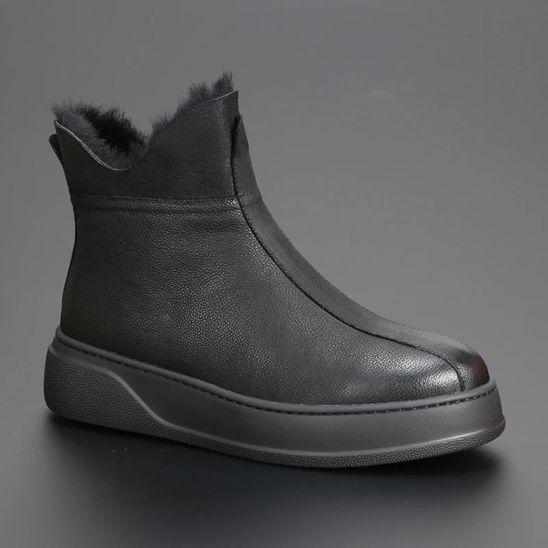 

Men's shoes: winter leather, comfortable and warm snow boots, fur and wool integrated cold proof wool cotton boots