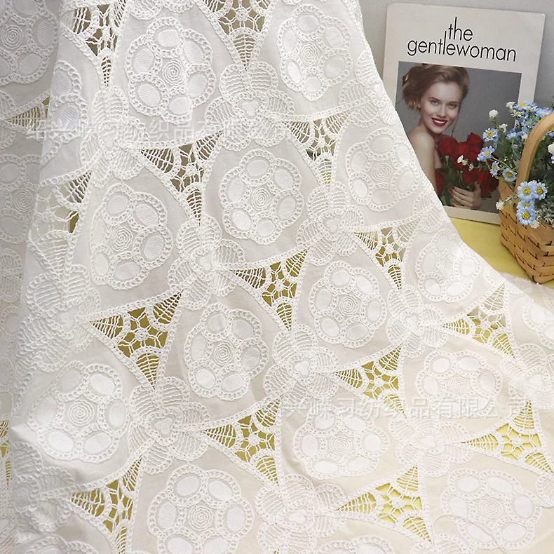 

1 метр кружевной ткани шириной 130 см, цвета слоновой кости, с вышивкой, для платьев, высококачественная женская одежда, водорастворимое кружево, отделка.