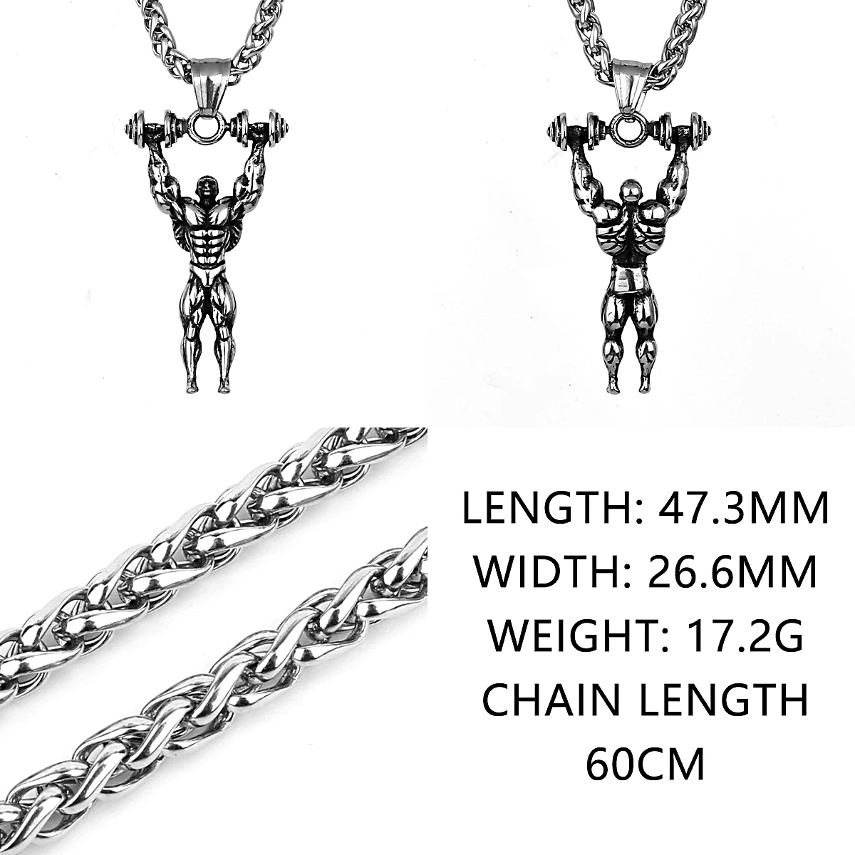 Stainless Steel Fitness Dumbbell Muscle Men\'s Necklace Boutique Vintage Hip Hop Fashion Biker Pendant Jewelry Wholesale