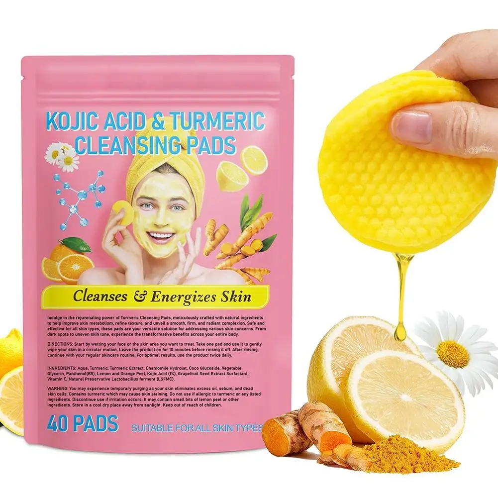 

40PCS Turmeric Kojic Acid Cleansing Pads Exfoliating Pads Facial Sponges For Cleansing Exfoliating Daily Cleaning Face Skin Care