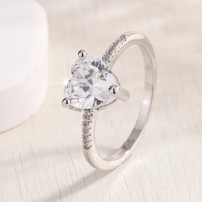 جديد 925 فضة القلب الدائري البريق الزركون جودة عالية للنساء الزفاف غرامة مجوهرات اكسسوارات هدية حفلة