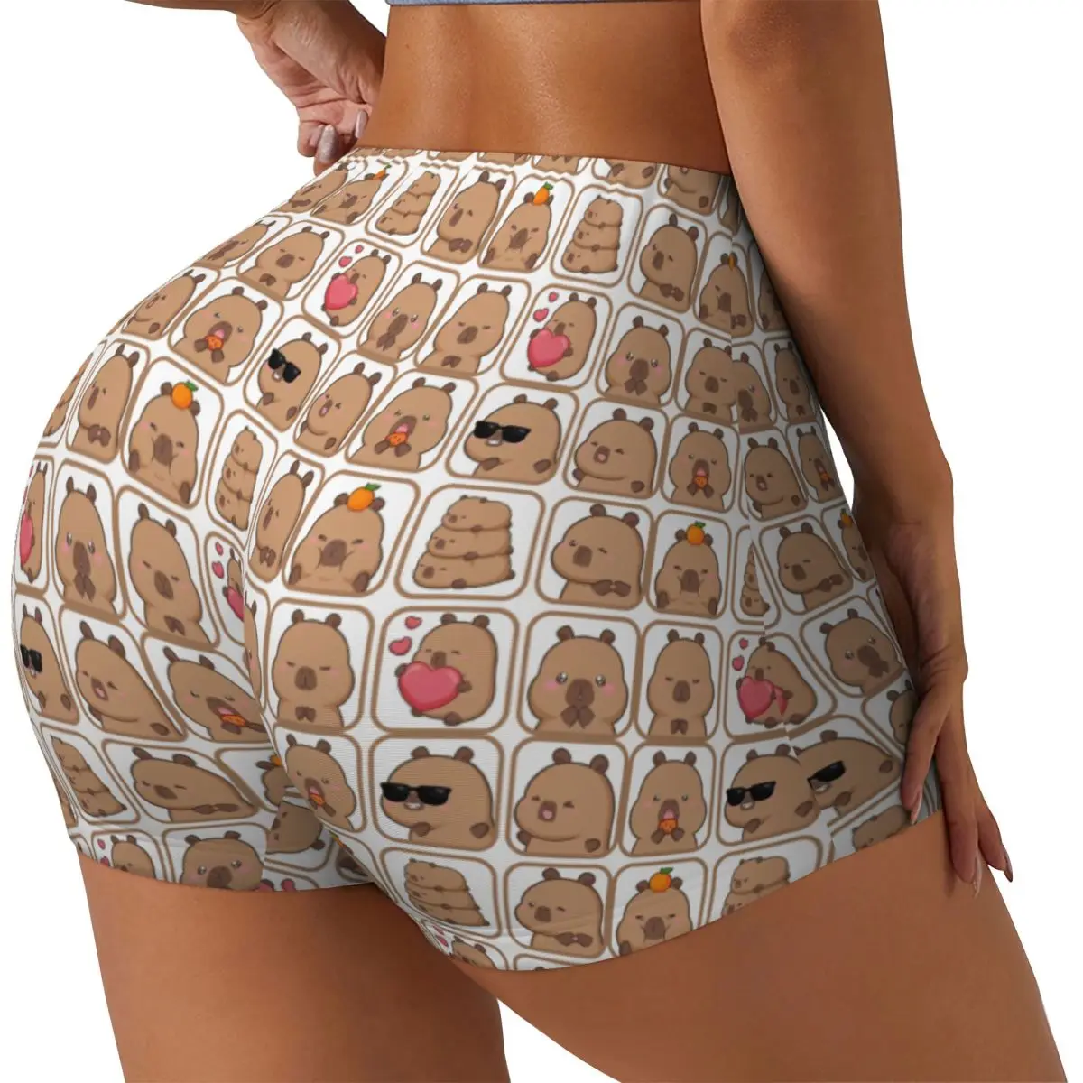 Custom Women's Cartoon Animal Pets Capybara Workout Yoga Shorts Gym Athletic Biker Running Shorts